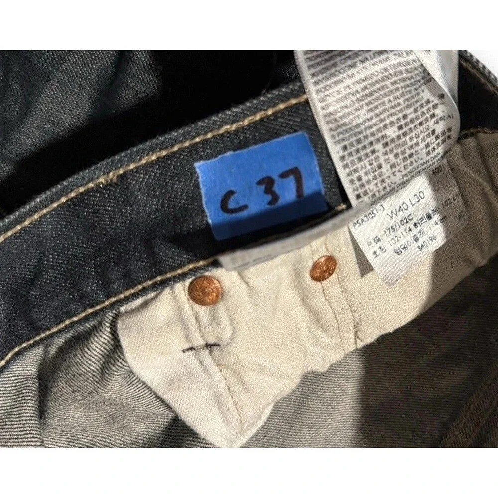Levi's 501 Jeans Mens 40x30 Blue Straight Button Fly Mid Rise Dark Wash Denim